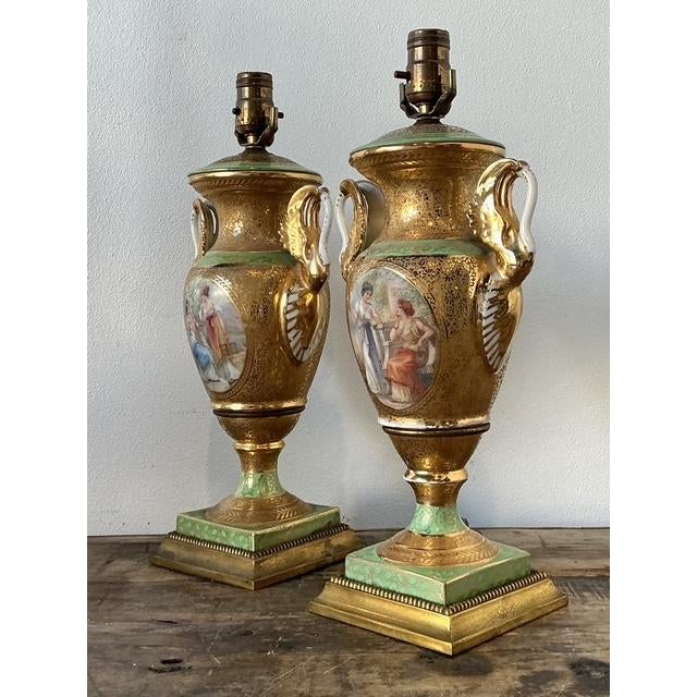 Mid 20th Century Vintage French Gilt Swan Lamps - A Pair For Sale - Image 5 of 12