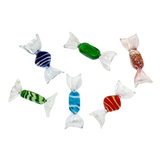Vintage Murano Blown Glass Wrapped Candies, Set of 6 For Sale