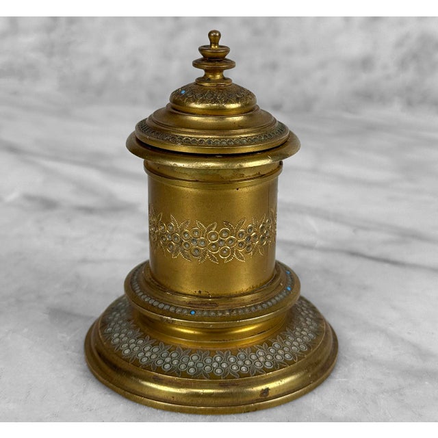 Traditional Antique Traditional Moorish Brass Library Inkwell For Sale - Image 3 of 9