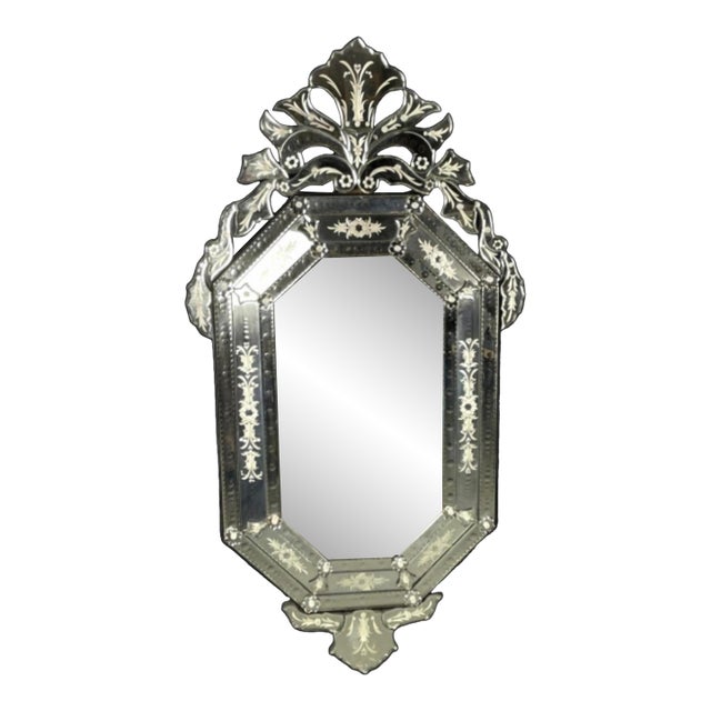 1960s Large Venetian Style Etched Glass Italian Mirror For Sale