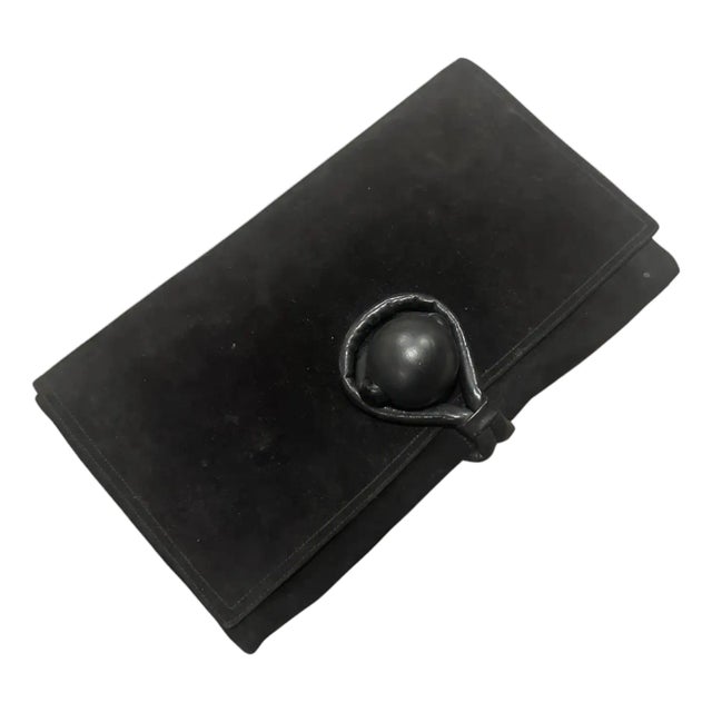 1980s Black Leather and Suede Italian Clutch by Rodo For Sale