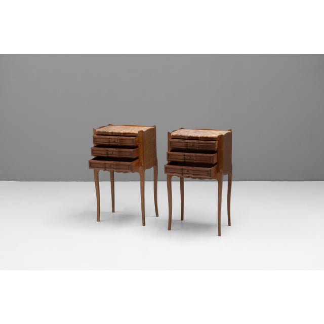 Vintage Bedside Tables with Marble Top, 1930s, Set of 2 For Sale - Image 4 of 10