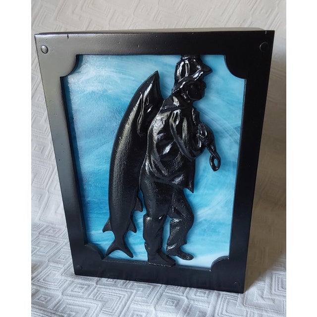 Vintage Wall Sconce, Lamp, Light With Fisherman, Stained Glass For Sale - Image 4 of 5