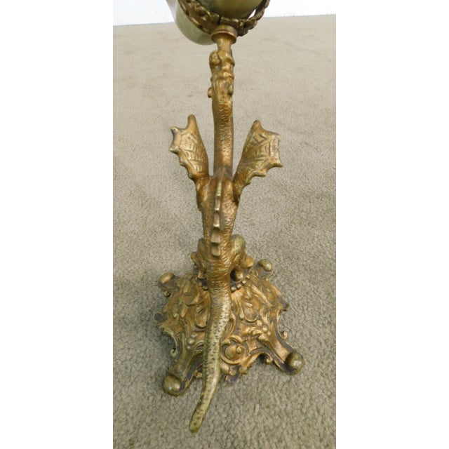 Antique Bronze Dragon Sculpture With Horn Vases For Sale - Image 11 of 13