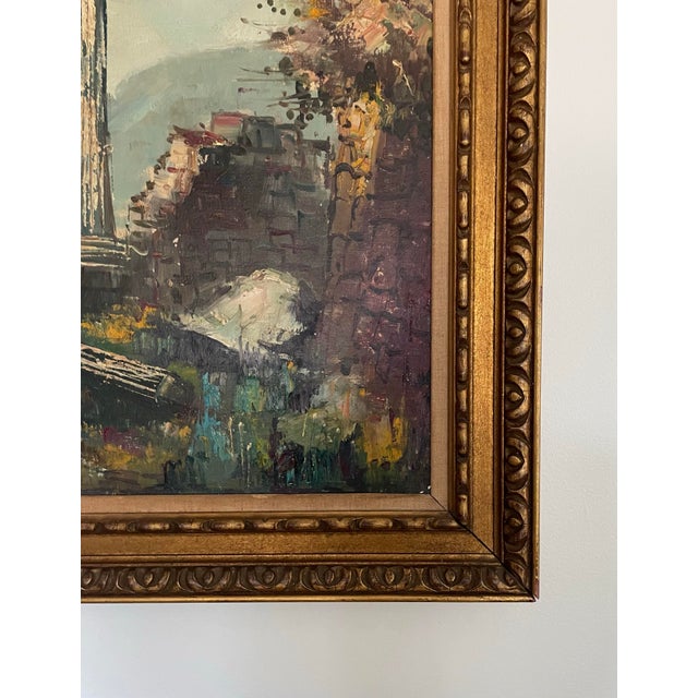 Sky Blue 1950s Oil Painting of Roman Ruins For Sale - Image 8 of 12