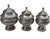 Set of three vintage handcrafted Moroccan lidded jars constructed of solid silver nickel. Ornate sleek smooth design and...
