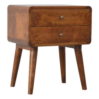 Curved Chestnut Two-Drawer Nightstand For Sale