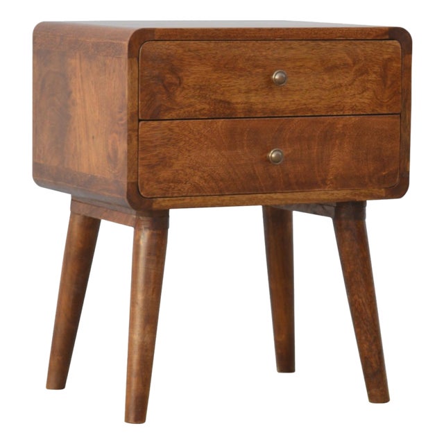 Curved Chestnut Two-Drawer Nightstand For Sale
