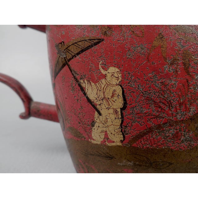 Antique Georgian Red Tole Peinte or Toleware Teapot with Chinoiserie Decoration For Sale - Image 9 of 11