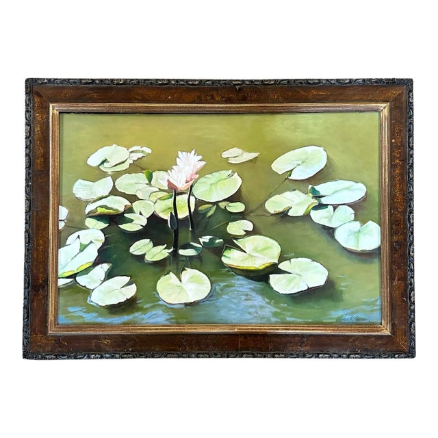 Elyse Gerard, Water Lilies at Noon, Oil Mounted on Linen, Early 21st Century For Sale