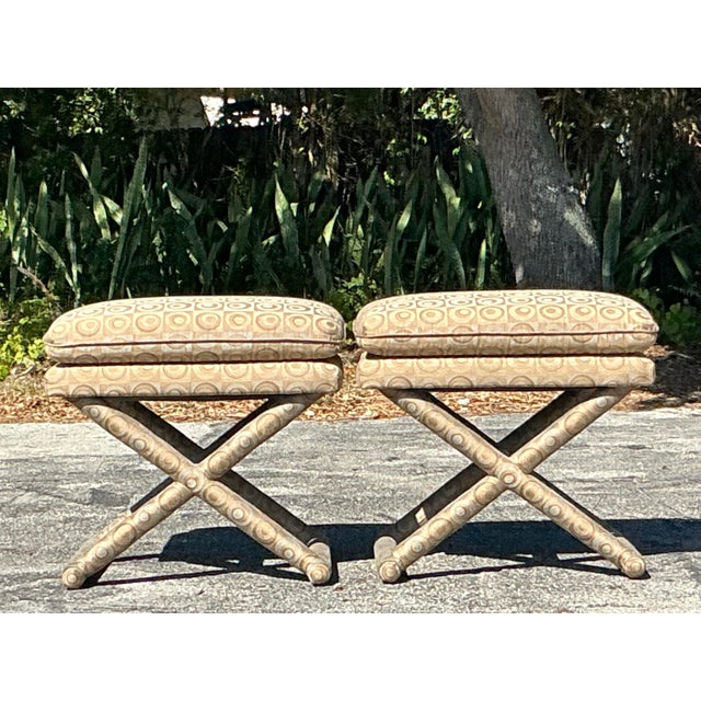 Vintage Boho Mod Jacquard X Bench - A Pair For Sale - Image 10 of 12