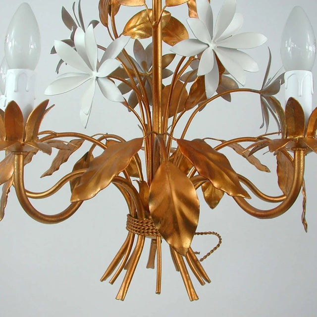 Mid-Century 5-Light Gilt Leaf & White Blossom Chandelier by Hans Kögl, 1970s For Sale - Image 18 of 18
