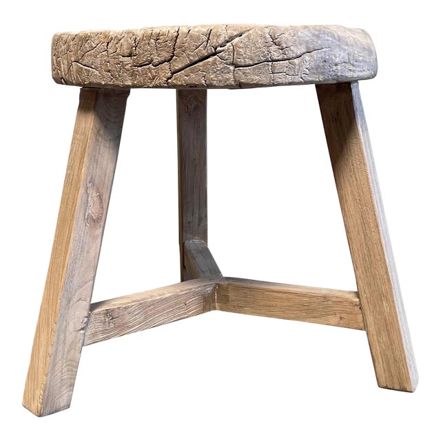 Reclaimed Elm Wood Wheel Table For Sale