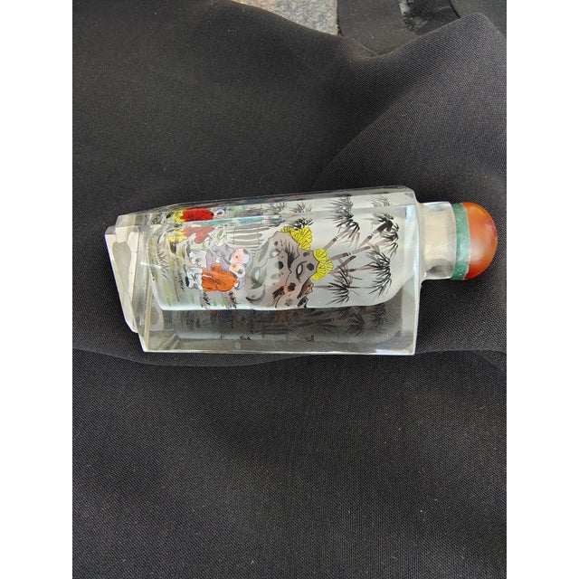 Vintage Signed Chinese Inside-Painted Glass Snuff Bottle – Rare Triangular Form For Sale - Image 4 of 6