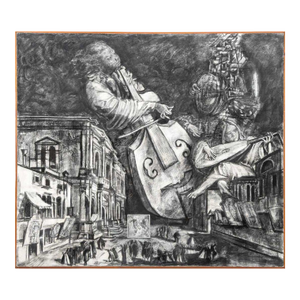 David Newman Musicians in Cityscape Oil on Canvas
