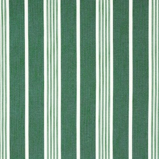 Sample - Schumacher Hampton Stripe Indoor/Outdoor Fabric, Emerald For Sale