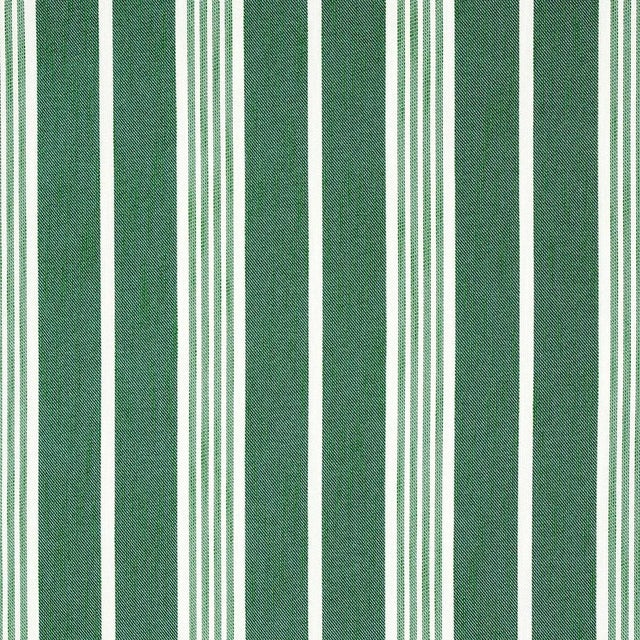 Sample - Schumacher Hampton Stripe Indoor/Outdoor Fabric, Emerald For Sale