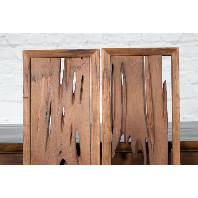 19th Century Japanese 19th Century Ranma Transom Panels with Carved Openwork Design - A Pair For Sale - Image 5 of 12