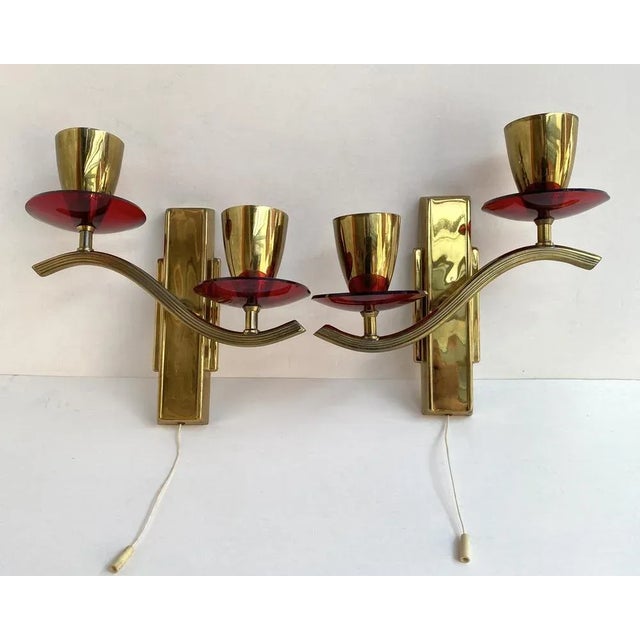 Gold Vintage Wall Sconces in Gilt Brass with Acrylic Glass Elements, Germany, 1979, Set of 2 For Sale - Image 8 of 8