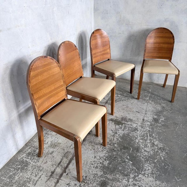 Art Deco Burr Walnut Dining Chairs with Cream Upholstered Seats, 1930s, Set of 4 For Sale - Image 6 of 10