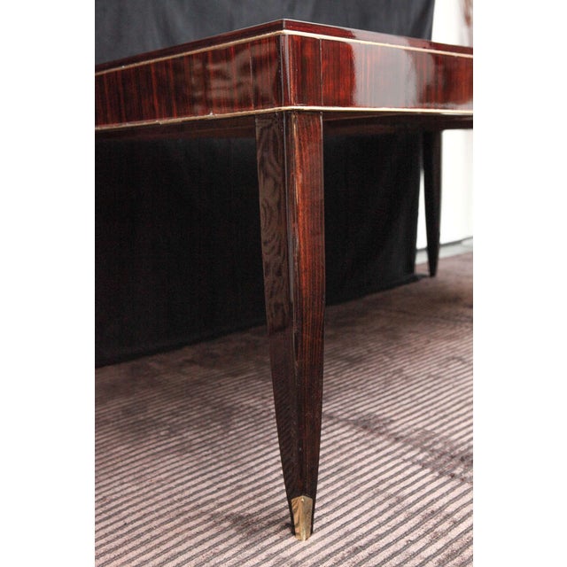 Art Deco Rosewood and Gilded Albert Fournier Dining Table With Brass Accents For Sale In Los Angeles - Image 6 of 8