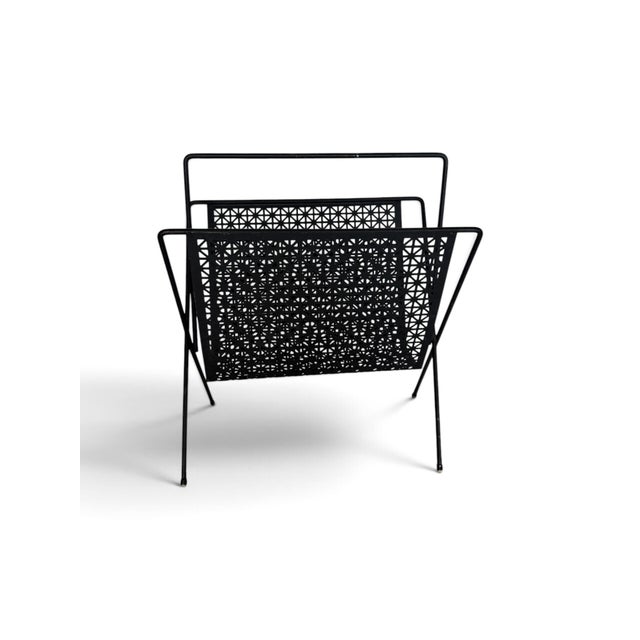 Mid-Century Perforated Metal Magazine Rack – Star Pattern – Black Iron Mid-century magazine rack in black perforated sheet...