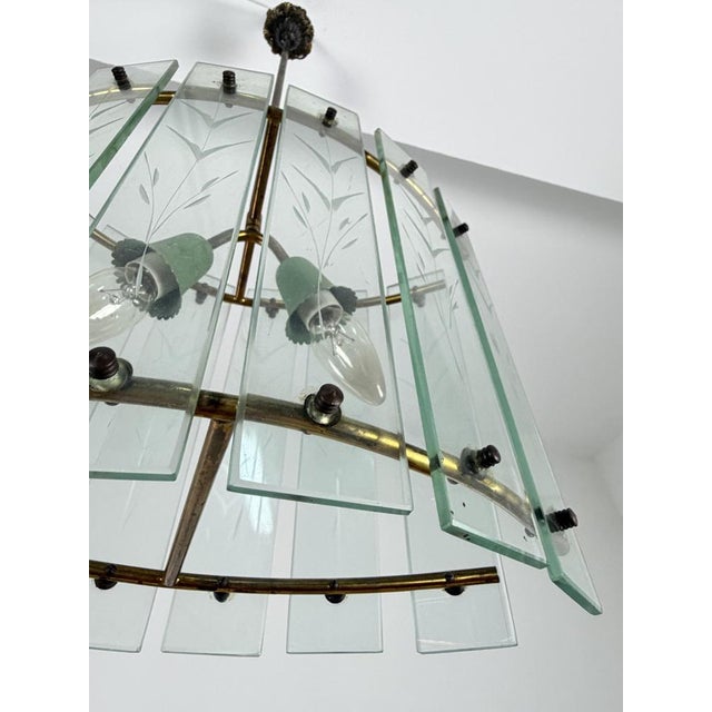 Murano Glass and Brass Pendant Light in the style of Fontana Arte, 1950s For Sale - Image 6 of 9