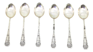 Silver Coffee Spoons with Embossed Handle Figures, Set of 6