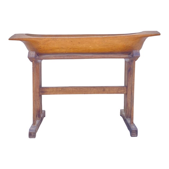 Large Fruitwood Trog or Dough Bowl on Oak Stand For Sale