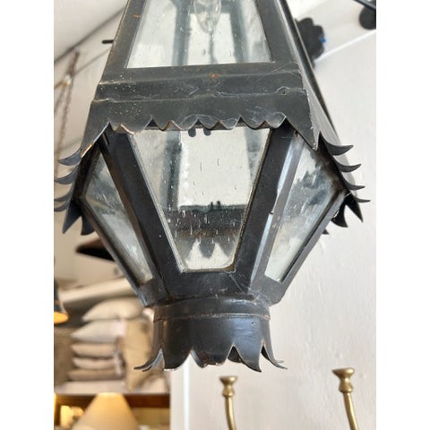 Vintage Iron Lantern Wall Sconces With Glass Seeded Panels - a Pair For Sale - Image 16 of 17