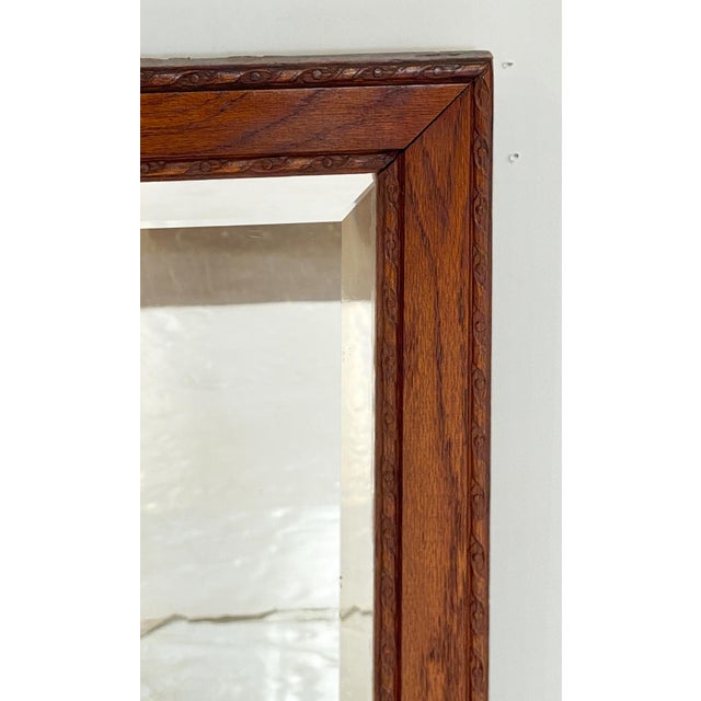 Late 19th Century English Rectangular Beveled Wall Mirror With Oak Frame (H 34 1/4 X W 13 1/2) For Sale - Image 5 of 8