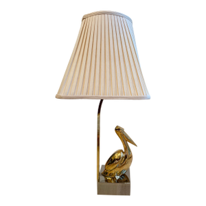 Gorgeous Vintage Modernist Brass Pelican Table Lamp With Chrome Base, 1970s, Heavy