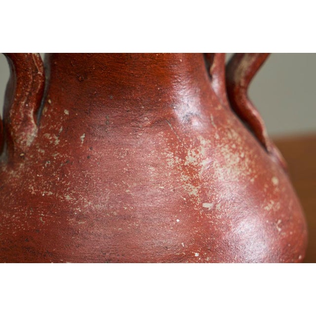 Mid-Century Red and Black Studio Pottery Vase with Sculptural Handles, 1930s For Sale - Image 9 of 12
