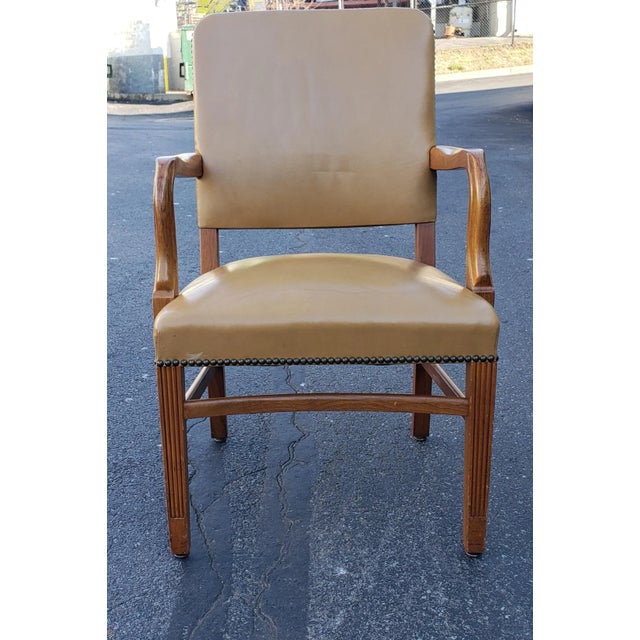 Gunlocke Pair of 1970s Gunlocke Fruitwood and Leather Armchairs For Sale - Image 4 of 10