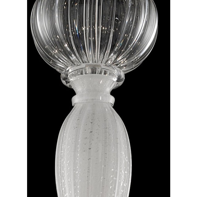 Mid-Century Modern Contemporary Linear Transparent and White With Silver-Leaf Murano Glass Chandelier For Sale - Image 3 of 6