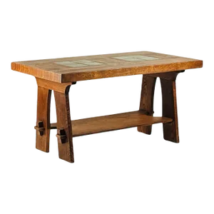 Early 20th Century Gustav Stickley Arts and Crafts Oak Center Table With Grueby Tiles