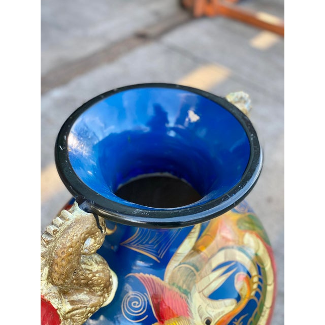 Vintage Chinese Large Ceramic Cobalt Blue Floor Vase W/ Painted Dragon Motif Chairish