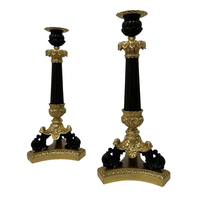 Antique Pair French Ormolu Bronze Dore Victorian Candlesticks Candelabra 19th Ct For Sale