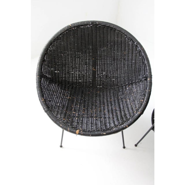 Black Mid Century Black Wicker Saucer Chair For Sale - Image 8 of 8