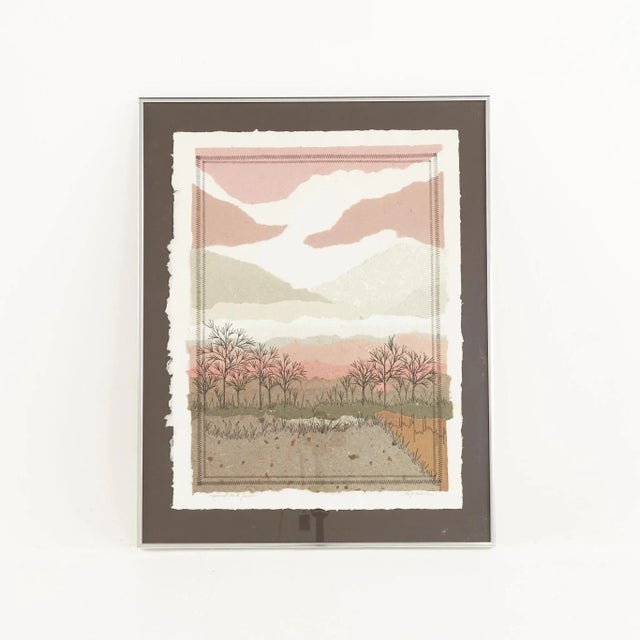 M P Marion Mid Century Landscape Mixed Media Collage For Sale - Image 4 of 8