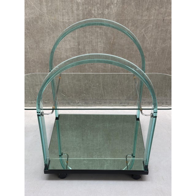 1980s Postmodern Italian Curved Green Glass Bar Cart by Fiam, 1980s For Sale - Image 5 of 11