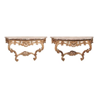 Early 19th Century French Rocaille Carved Marble Top Consoles For Sale