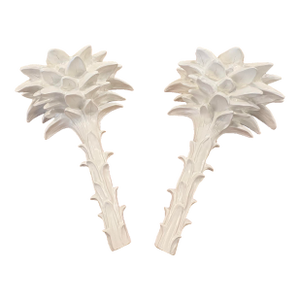 Vintage Palm Beach Pair Serge Roche Style Plaster Palm Frond Wall Light Sconces