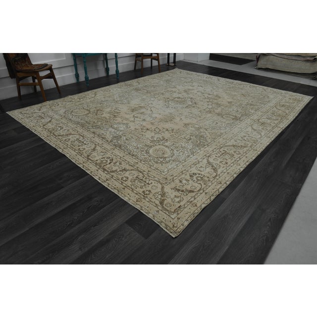 1970s Vintage Persian Handmade Wool Cotton Beige Area Rug For Sale - Image 4 of 11