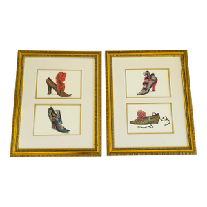 Vintage Antique Chromolithographs in Golf Frames Marie Antoinette Fashion Shoes - a Pair