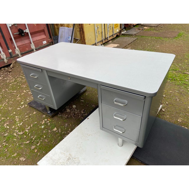 Steelcase Vintage Mid Century Modern Metal Tanker Desk For Sale - Image 9 of 12