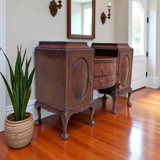 1940s Chippendale Mahogany Sideboard Buffet With Claw Feet, Brass For Sale - Image 16 of 18