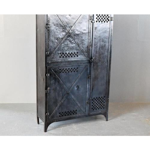 German Industrial Lockers Circa 1900 Pressed sheet steel doors - Decorative cross vents - First compartment has 1 shelf...