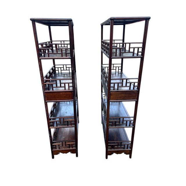 1990s Chinese Chippendale Rosewood Étagères With Fretwork a Pair For Sale - Image 10 of 17