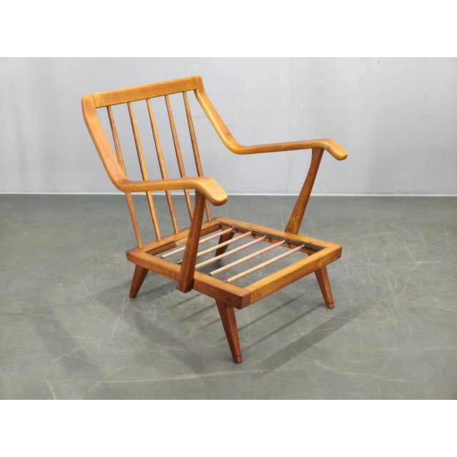 Vintage Prototype Oak Lounge Chair with Label, 1950s For Sale - Image 12 of 13